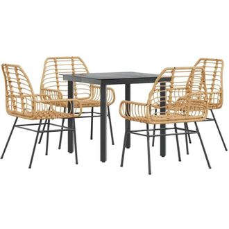 vidaXL 5 Piece Garden Dining Set Brown Poly Rattan Glass Vidaxl