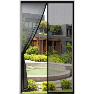 OEM Puerta Con Mosquitera Gruesa, 100 X 220 Cm, Malla Ultradensa, Antimoscas E Insectos, Tira Magn&eacute;tica, Cierre Autom&aacute;tico, Color Negro