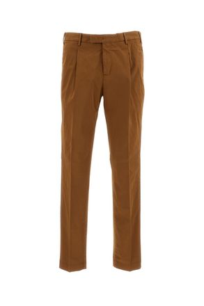 PT01 Slim-Fit Brown Trousers with Pressed Creases