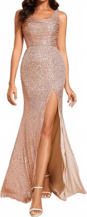 Ever-pretty Exquisite U Neck Paillette Bodycon Sequin Dress In Rose Gold