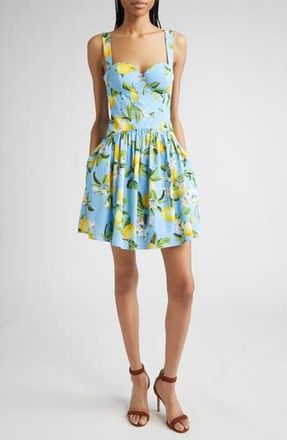 L'agence Jai Lemon Print Corset Minidress in Sky Blue/Yellow Floral Lemon at Nordstrom Rack, Size 10
