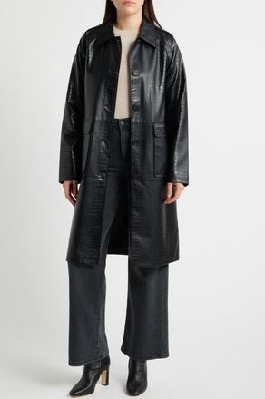 Bernardo Croc Embossed Faux Leather Trench Coat in Black at Nordstrom, Size Xx-Large