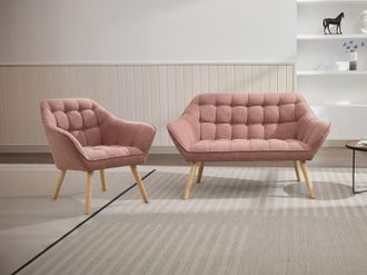 Vente-Unique Divano 2 posti e poltrona in Tessuto Rosa chin&eacute; - CASERTA