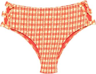 Damson Madder shirred bow-embellishment bikini bottoms - women - Elastane/Polyamide/Polyester/Elastane - 14 - Orange