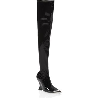 Philipp Plein Latex Boots Low Heels Overknee Women in Black at Nordstrom, Size 38