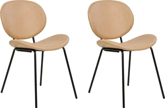 Beliani Beliani - Conjunto De 2 Sillas Piel Sint&eacute;tica Hierro Patas Negras Tapas Sin Reposabrazos Dise&ntilde;o Retro Asientos Comedor Beige Arena Luana