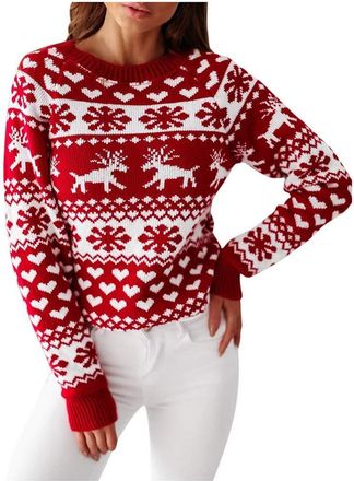 Generic Womens Christmas Jumper Reindeer Snowflakes Knitwear Top Ladies Xmas Sweater Warm Long Sleeve Festive Knit Sweater Warm Winter - Xmas Markets, Parties