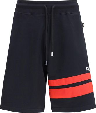 GCDS Mens Sweat Shorts Black-Red Cotton Bermuda Black/red