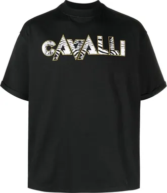 Roberto Cavalli zebra-print logo T-shirt - men - Cotton - S - Black