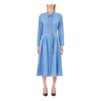 Liu Jo Denim Lange Jurk met Plooien - Dames - Shirt Kleedjes - Blauw - XL - Denim - Kleedjes