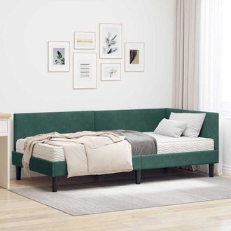 vidaXL Estructura De Cama Esquina Con Colch&oacute;n 2 Uds. Verde Oscuro Vidaxl