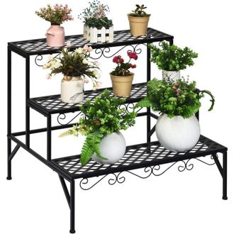 Costway Costway Estante De Metal Con 3 Niveles Para Plantas, Estante Para Flores, Organizador Multifuncional