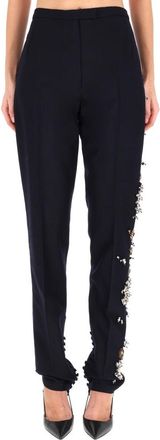 Dries Van Noten Pandoris Floral Embellished Slim Straight-Leg Wool Pants