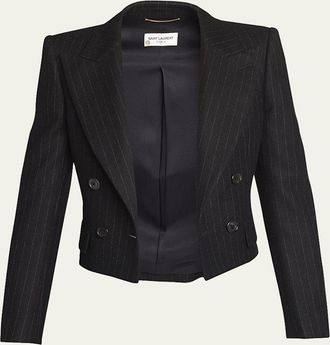 Saint Laurent Spencer Pinstripe Cropped Wool Jacket