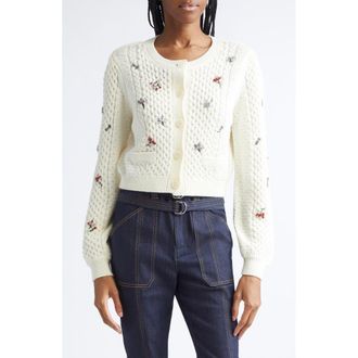 Cinq &agrave; Sept Rasa Beaded Cardigan in Ivory at Nordstrom Rack, Size Large