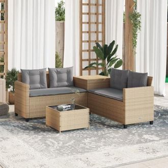 vidaXL Divano da Giardino con Tavolo e Cuscini a l Beige in Polyrattan - Vidaxl