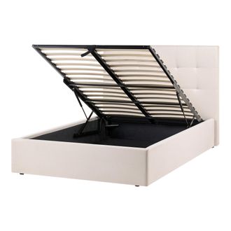 Beliani Cama Con Almacenaje De Tela 120 X 200 Cm Dormitorio Moderno Beige Lorient
