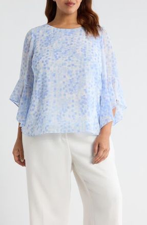 Kasper Ruffle Sleeve Top in Paris Bleu Multi at Nordstrom, Size 2X