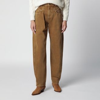Isabel Marant Lisha barrel jeans in cotton denim bronze
