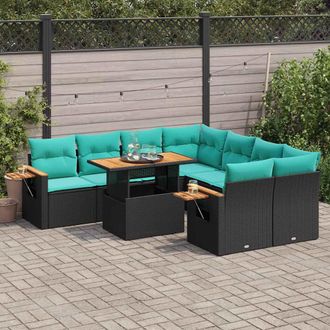 vidaXL Vidaxl Set De Sof&aacute;s De Jard&iacute;n Con Cojines 9 Pzas Rat&aacute;n Sint&eacute;tico Negro