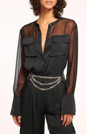 Ramy Brook Tia Mixed Media Button-Up Shirt in Black at Nordstrom Rack, Size Xx-Small