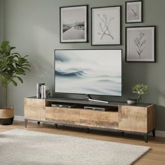 Dmora Dmora - Mueble De Televisi&oacute;n Dmaigna, Aparador Bajo Para Sal&oacute;n Con 2 Puertas, Base Soporte Tv, 100% Made In Italy, Cm 200x40h47, Pizarra Y Arce