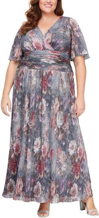 S.L. Fashions Metallic Floral A-Line Maxi Dress in Blue/Multi at Nordstrom, Size 22W