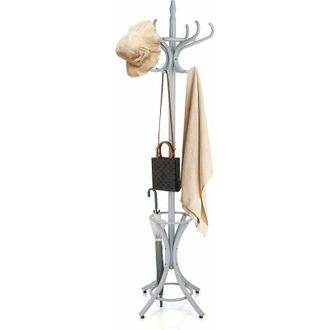 Costway Costway - Attaccapanni da Terra Appendiabiti a piedi con 12 ganci in legno ecologico, 51 x 51 x 184 cm (Grigio)