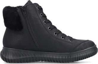 Rieker Zwarte Casual Enkellaarsjes - Dames - Veterlaarzen - Zwart - 39 EU - Leer - Schoenen