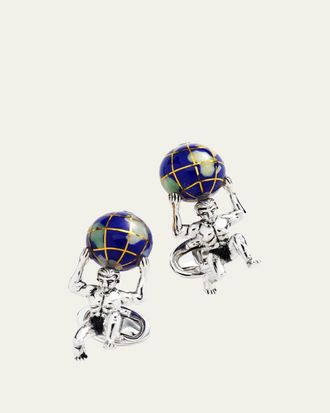 Jan Leslie Mens Atlas Carrying The World Sterling Silver & Lapis Cufflinks