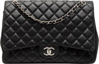 Chanel Pre-owned Womens Maxi Classic Caviar Double Flap - Black Leather - One Size