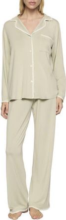 Eberjey Frida Contrast Embroidery Knit Pajamas in Sandstone/ivory at Nordstrom, Size X-Small
