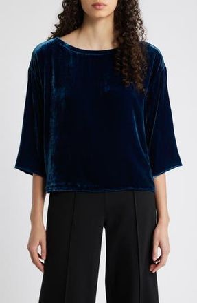 Eileen Fisher Boxy Velvet Top in Atlantis at Nordstrom Rack, Size X-Large