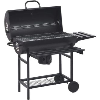 vidaXL Barbecue a Barile con Ruote e Ripiani Acciaio Nero 115x85x95 cm - Vidaxl