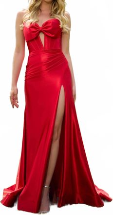 Sherri Hill Strapless Stretch Satin Gown In Red