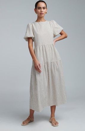 ST MRLO Sitia Midi Dress in Mocha Stripe at Nordstrom, Size 14