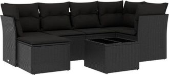 vidaXL Set De Comedor De Jard&iacute;n 7 Pzas Y Cojines Rat&aacute;n Sint&eacute;tico Negro Vidaxl