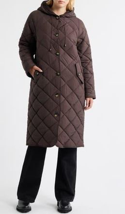 Bernardo Hooded Quilted Longline Jacket in Brown at Nordstrom Rack, Size Small
