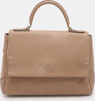 Carolina Herrera Carolina Herrera Beige Leather Minuetto Flap Top Handle Bag