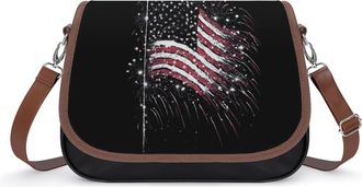 Generic Firework U.S. Flag Small Womens Crossbody Bags Shoulder Handbag with Adjustable Strap for Travel