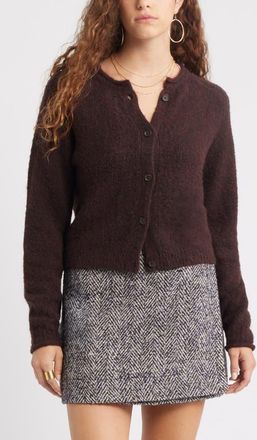 Treasure & Bond Rolled Crewneck Cardigan in Burgundy Fudge at Nordstrom, Size Xx-Small