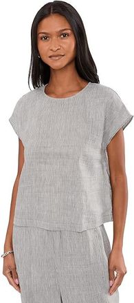 Eileen Fisher Striped Organic Linen Sheen Round Neck Top Womens Clothing Wren : SM, Linen/Nylon