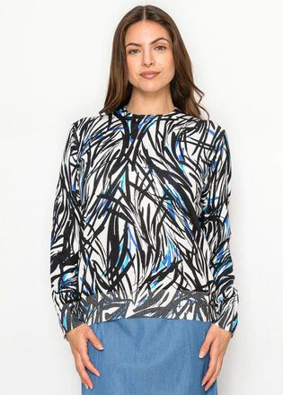 YAL New York Graphic Print Sweater with Blue Accents