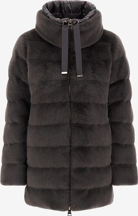 Herno Halblange Kunstpelz-Daunenjacke mit Ultralight Nylon