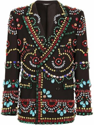 Dolce & Gabbana Sicilia-fit embellished double-breasted blazer - men - Elastane/Rayon/Virgin Wool - 50 - Black