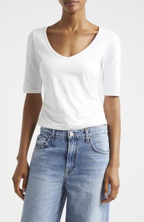 ATM Anthony Thomas Melillo Ruched Stretch Pima Cotton Top in White at Nordstrom, Size Large