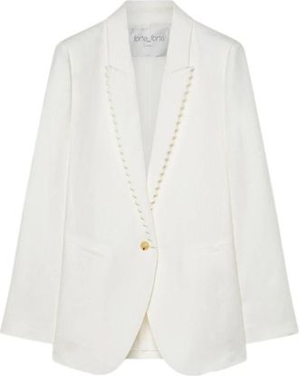 Forte_Forte Linnen Jas met Borduursel - Dames - Blazers - Wit - XS - Linnen - Jassen