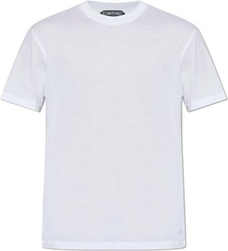 Tom Ford Lyocell Katoen T-Shirt met Ronde Hals - Heren - T-shirts - Wit - L - Katoen - Tops