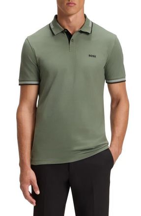 BOSS Paul Tipped Stretch Cotton Polo in Open Green at Nordstrom, Size Medium