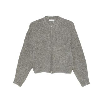 Low Classic LOW Classic - Cardigan met hoge kraag en rits - Dames - Truien - Grijs - Maat: M Zijde